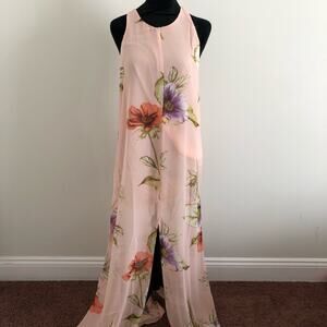 Three Eighty Two‎ Women's Floral Chiffon Maxi Dress M Sheer Halter Neck Gown NWT